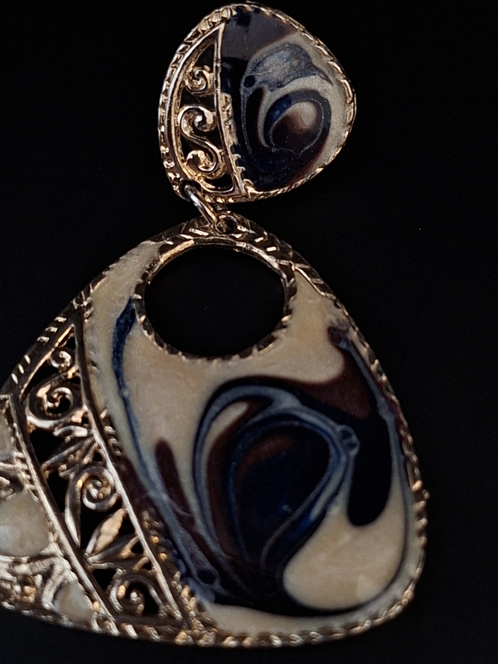 Vintage Berebi Blue Swirl Enamel And Openwork Earrings